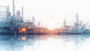 An intricate semiconductor manufacturing facility